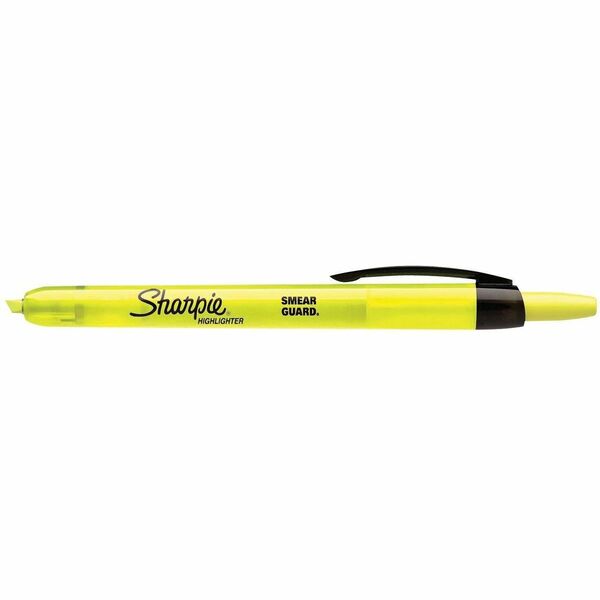 Sharpie Smear Guard Retractable Highlighters - Chisel Marker Point Style - Retractable - Fluorescent Yellow - Yellow Barrel - 12 / Dozen