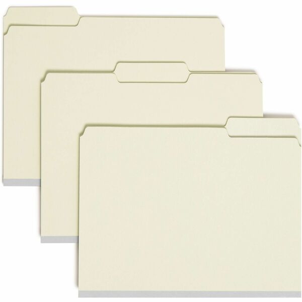 Smead 1/3 Tab Cut Letter Recycled Fastener Folder - 8 1/2" x 11" - 3" Expansion - 2 x 2S Fastener(s) - 2" Fastener Capacity for Folder - Top Tab Location - Assorted Position Tab Position - Pressboard - Gray, Green - 100% Recycled - 25 / Box