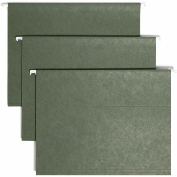 Smead 1/3 Tab Cut Letter Recycled Hanging Folder - 8 1/2" x 11" - Top Tab Location - Assorted Position Tab Position - Vinyl - Standard Green - 10% Recycled - 25 / Box