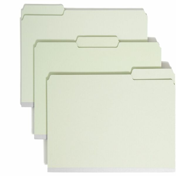 Smead 1/3 Tab Cut Letter Recycled Top Tab File Folder - 8 1/2" x 11" - 2" Expansion - Top Tab Location - Assorted Position Tab Position - Pressboard - Gray, Green - 100% Recycled - 25 / Box