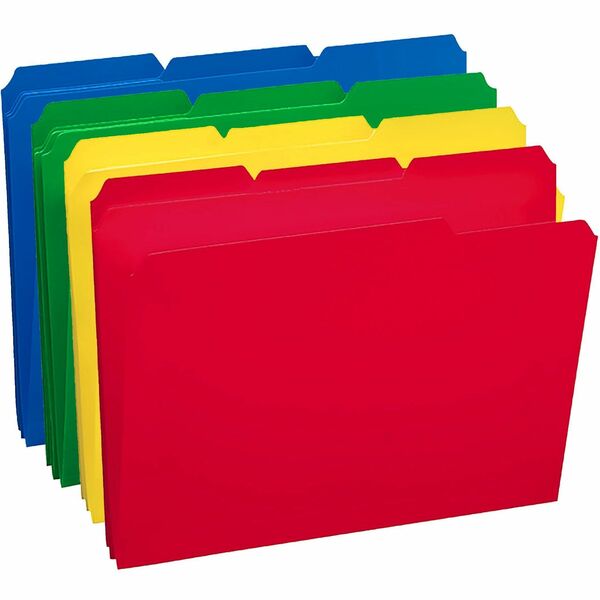 Smead 1/3 Tab Cut Letter Top Tab File Folder - 8 1/2" x 11" - 3/4" Expansion - Top Tab Location - Assorted Position Tab Position - Polypropylene - Blue, Green, Yellow, Red - 24 / Box