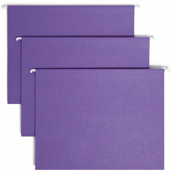 Smead 1/5 Tab Cut Letter Recycled Hanging Folder - 8 1/2" x 11" - Top Tab Location - Assorted Position Tab Position - Vinyl - Purple - 10% Recycled - 25 / Box