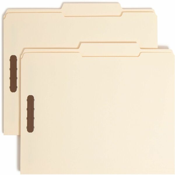 Smead 2/5 Tab Cut Letter Recycled Fastener Folder - 8 1/2" x 11" - 3/4" Expansion - 2 x 2K Fastener(s) - 2" Fastener Capacity for Folder - Top Tab Location - Right of Center Tab Position - Manila - Manila - 10% Recycled - 50 / Box