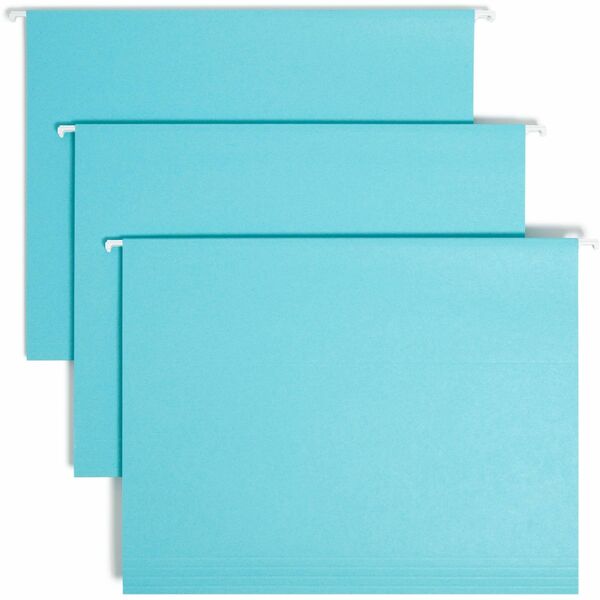 Smead Colored 1/5 Tab Cut Letter Recycled Hanging Folder - 8 1/2" x 11" - Top Tab Location - Assorted Position Tab Position - Aqua - 10% Recycled - 25 / Box