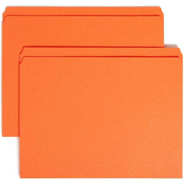 Smead Colored Straight Tab Cut Letter Recycled Top Tab File Folder - 8 1/2" x 11" - 3/4" Expansion - Orange - 10% Recycled - 100 / Box
