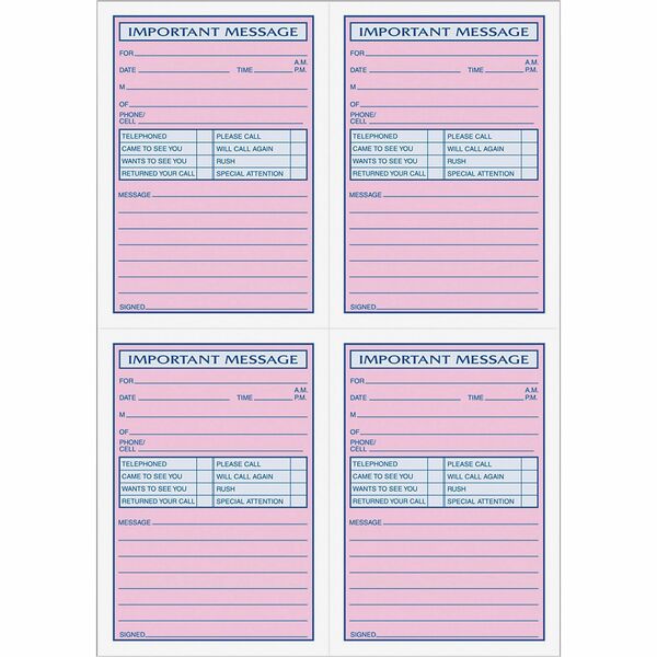 TOPS 4CPP Important Phone Message Book - 400 Sheet(s) - Spiral Bound - 2 PartCarbonless Copy - 8.25" x 11" Sheet Size - White - Assorted Sheet(s) - Blue, Red Print Color - 1 Each