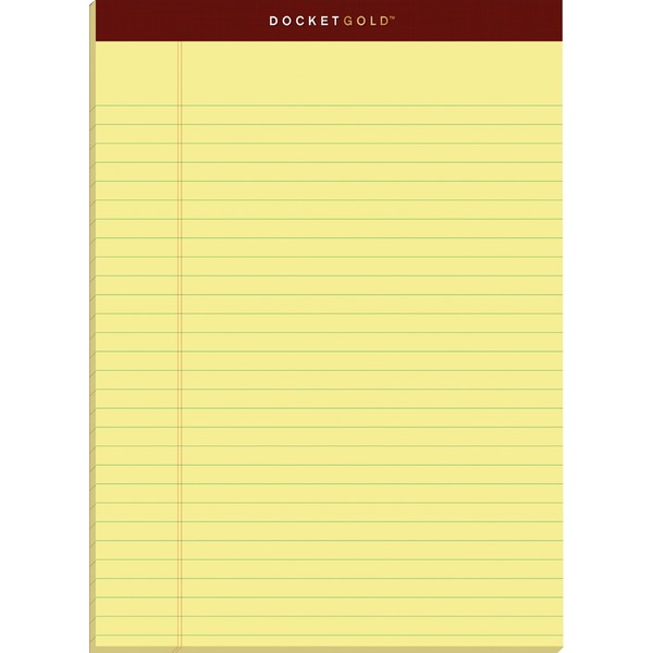 TOPS Docket Gold Legal Pads - Letter - 50 Sheets - Double Stitched - 0.34" Ruled - 20 lb Basis Weight - Letter - 8 1/2" x 11" - Canary Paper - Burgundy Binding - Perforated, Hard Cover, Heavyweight, Bond Paper, Resist Bleed-through, Easy Tear, Sturdy Back, Rigid - 12 / Pack