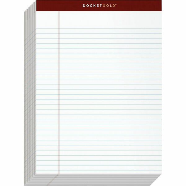 TOPS Docket Gold Legal Ruled White Legal Pads - 50 Sheets - Double Stitched - 0.34" Ruled - 20 lb Basis Weight - 8 1/2" x 11 3/4" - White Paper - Burgundy Binding - Perforated, Hard Cover, Resist Bleed-through, Easy Tear, Sturdy Back, Rigid - 12 / Pack