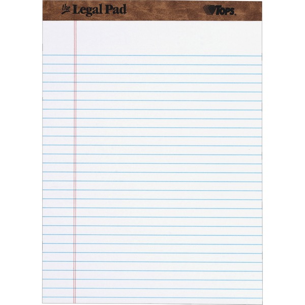 TOPS Letr-trim Perforated Legal Pads - 50 Sheets - Double Stitched - 0.34" Ruled - 16 lb Basis Weight - 8 1/2" x 11 3/4" - White Paper - Perforated, Hard Cover - 1 Dozen