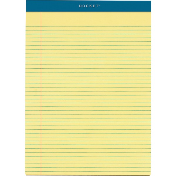 TOPS Letr-Trim Perforated Narrow Ruled Canary Legal Pads - 100 Sheets - Double Stitched - 0.25" Ruled - 16 lb Basis Weight - 8 1/2" x 11 3/4" - Canary Paper - Marble Green Binding - Perforated, Hard Cover, Resist Bleed-through - 6 / Pack