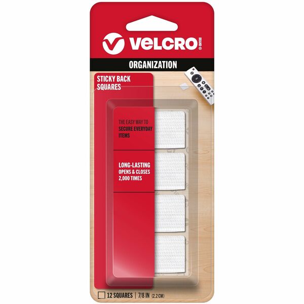 VELCRO® 90073 General Purpose Sticky Back - 0.88" Length x 0.88" Width - For Tile, Multi Surface, Glass, Plastic, Metal - 12 / Pack - White