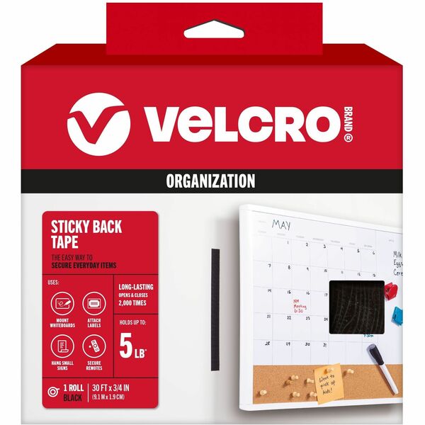 VELCRO® 91137 General Purpose Sticky Back - 10 yd Length x 0.75" Width - For Mount Picture/Poster, Multi Surface - 1 / RollRoll - Black