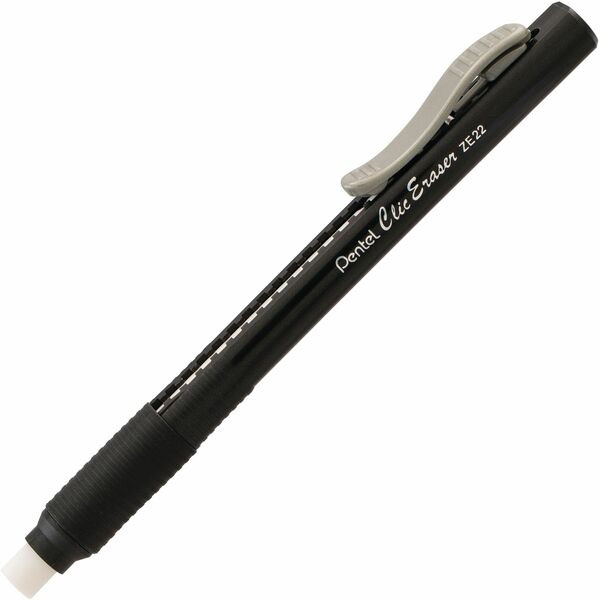 Pentel Rubber Grip Clic Eraser - Black - Black - Pen - Refillable - 1 Each - Retractable, Latex-free Grip, Ghost Resistant, Pocket Clip