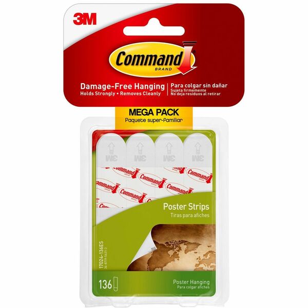 Command Poster Strips - 1.81" Length x 0.63" Width - 136 / Pack - White