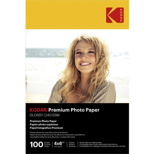 Kodak Glossy Photo Paper - 4" x 6" - Glossy - 100 / Pack - Smear Proof, Smudge Proof - White