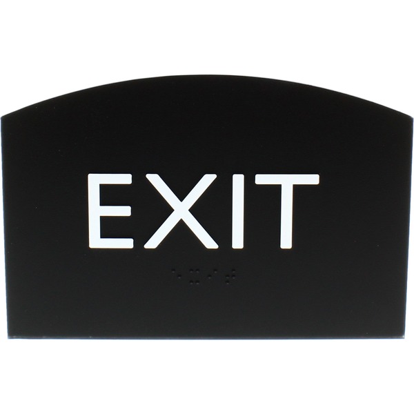 Lorell Exit Sign - 1 Each - 4.5" Width x 6.8" Height - Curved Shape - Surface-mountable - Easy Readability, Braille - Indoor - Plastic - Black