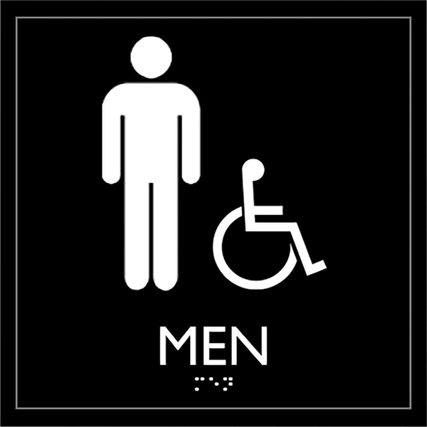Lorell Men's Handicap Restroom Sign - 1 Each - men's restroom/wheelchair accessible Print/Message - 8" Width x 8" Height - Square Shape - Surface-mountable - Easy Readability, Injection-molded - Restroom, Architectural - Plastic - Black