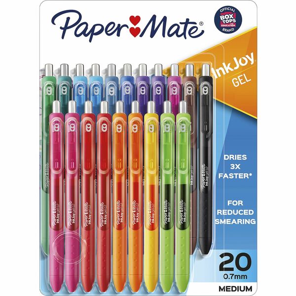 Paper Mate InkJoy® Gel Pens, Medium Point, 0.7 mm, Assorted Colors, Pack Of 20 - Medium Pen Point - 0.7 mm Pen Point Size - Retractable - Assorted Liquid Ink - Assorted Barrel - 20 Pack