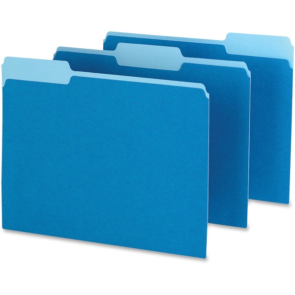 Pendaflex 1/3 Tab Cut Letter Recycled Top Tab File Folder - 8 1/2" x 11" - Top Tab Location - Assorted Position Tab Position - Blue - 10% Recycled - 100 / Box
