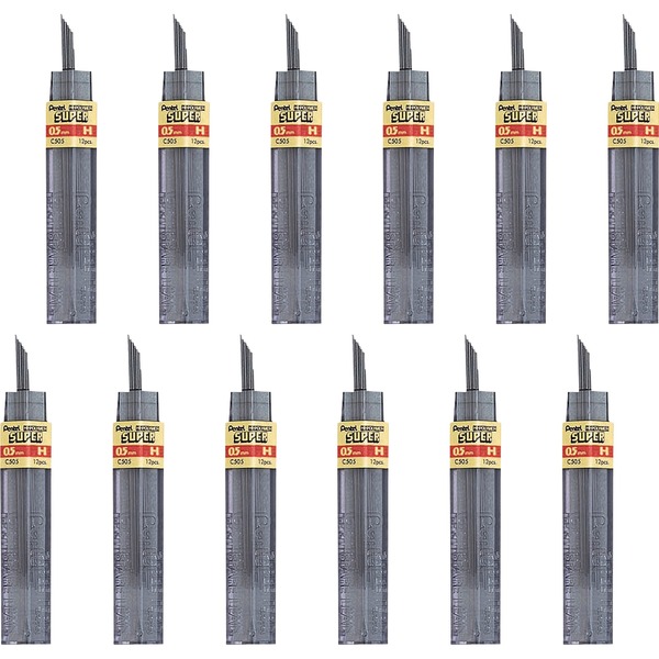 Pentel Super Hi-Polymer Leads - 0.5 mmFine Point - H - Black - 144 / Box