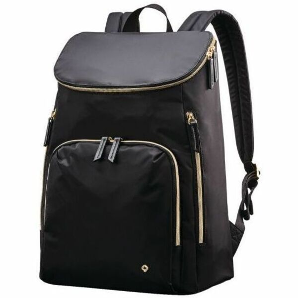 Samsonite Deluxe Carrying Case (Backpack) for 9.7" to 15.6" Notebook, Tablet, Pen, Accessories, Water Bottle, Key - Black - Water Resistant - Nylon Fabric, Vinyl Body - Female