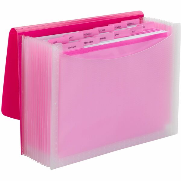 Smead Letter Expanding File - 8 1/2" x 11" - 12 Pocket(s) - 12 Divider(s) - Multi-colored, Pink, Clear - 1 Each
