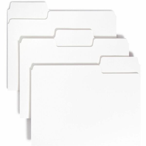 Smead SuperTab 1/3 Tab Cut Letter Recycled Top Tab File Folder - 8 1/2" x 11" - 3/4" Expansion - Assorted Position Tab Position - White - 10% Recycled - 100 / Box