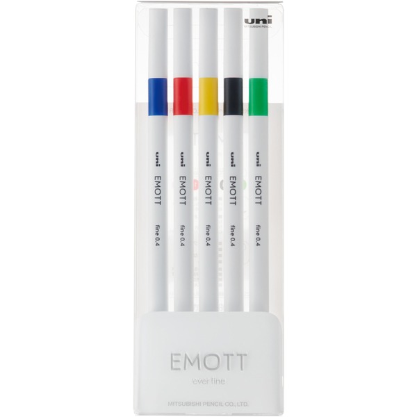 uni® EMOTT Fine Line Marker Pens - Assorted Water Based Ink - Plastic Tip - 5 / Set