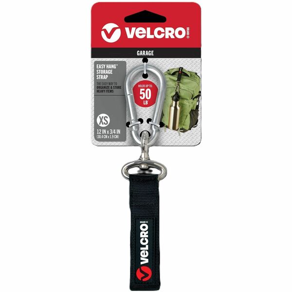 VELCRO® Heavy Duty Storage Strap - 1 Each - Adjustable - Extra Small (XS) - Carabiner Attachment - 0.8" Height x 3.3" Width x 8.8" Length - Black