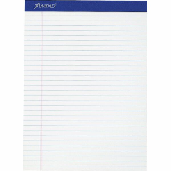 Ampad Perforated Ruled Pads - Letter - 50 Sheets - Stapled - 0.34" Ruled - 20 lb Basis Weight - Letter - 8 1/2" x 11"8.5" x 11.8" - White Paper - White Cover - Sturdy Back, Header Strip, Micro Perforated, Chipboard Backing - 1 Dozen