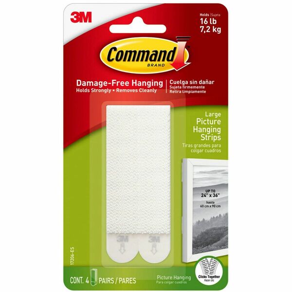 Command Large Picture Hanging Strips - 3.63" Length - 8 / Pack - White