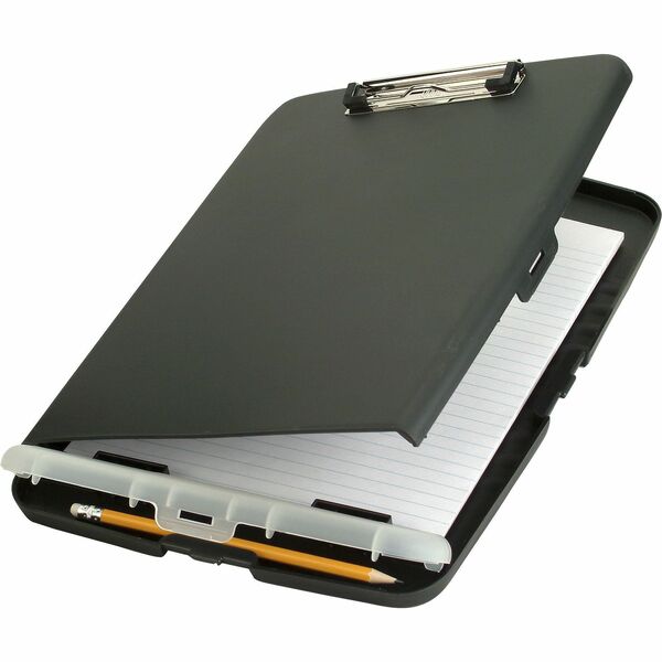 Officemate Slim Clipboard Storage Box w/Low Profile Clip, Charcoal (83308) - 0.50" Clip Capacity, 8 1/2" x 11" , Low-profile Clip, Charcoal, 1 Each