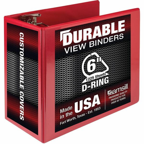 Samsill Nonstick 6" Locking D-Ring View Binder - 6" Binder Capacity - 1225 Sheet Capacity - 3 x D-Ring Fastener(s) - 2 Internal Pocket(s) - Red - 2.73 lb - Recycled - Lockable, Non-stick, Concealed Rivet, Ink-transfer Resistant, Clear Overlay, Non-glare, Locking Ring - 1 Each