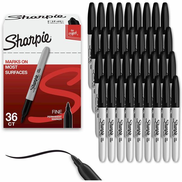 Sharpie Permanent Marker - Fine, Bold Marker Point - 1 mm Marker Point Size - Black - Black Barrel - 36 / Pack