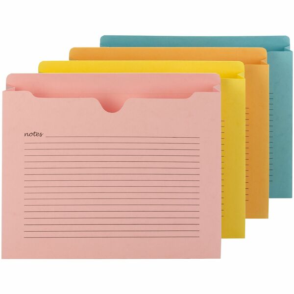 Smead Straight Tab Cut Letter Recycled File Jacket - 8 1/2" x 11" - 2" Expansion - Aqua, Goldenrod, Pink, Yellow - 10% Recycled - 12 / Pack