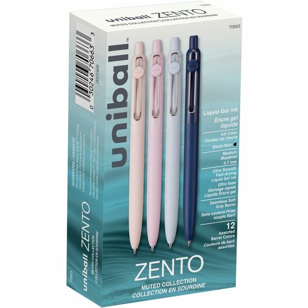 uniball™ Zento Retractable Liquid Gel Pens - Medium Pen Point - 0.7 mm Pen Point Size - Retractable - Black Liquid Gel Ink Ink - 1 Dozen