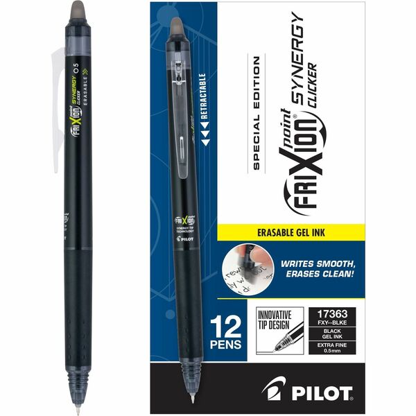 FriXion Synergy Clicker Erasable Gel Pen - Extra Fine Pen Point - 0.5 mm Pen Point Size - Retractable - Black - 12 / Dozen