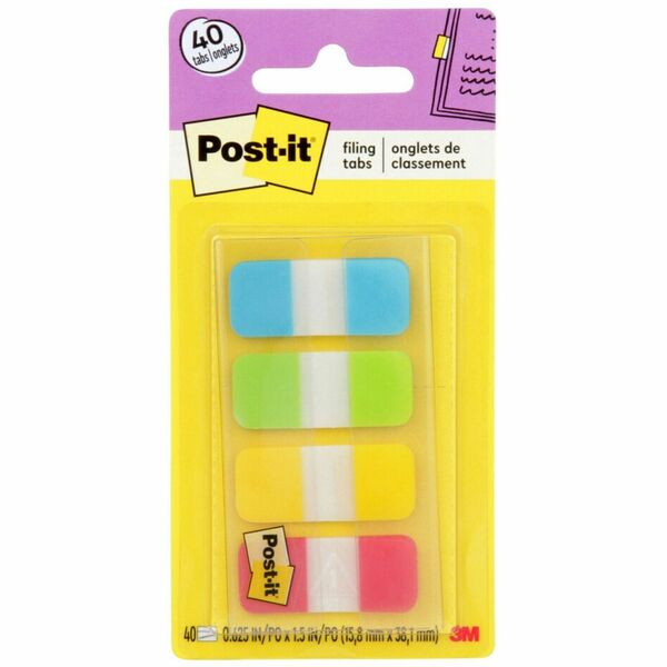 Post-it® Easy Dispenser Tabs - 40 Tab(s)0.63" Tab Width - Self-adhesive - Yellow, Red, Green, Blue Tab(s) - 40 / Pack