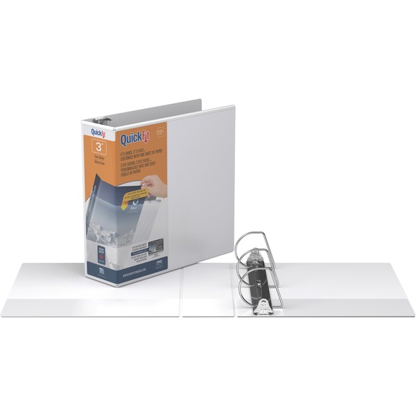 QuickFit D-Ring View Binders - 3" Binder Capacity - Letter - 8 1/2" x 11" Sheet Size - 625 Sheet Capacity - 3" Ring - D-Ring Fastener(s) - 2 Internal Pocket(s) - Vinyl - White - Recycled - Print-transfer Resistant, PVC-free, Exposed Rivet - 1 Each