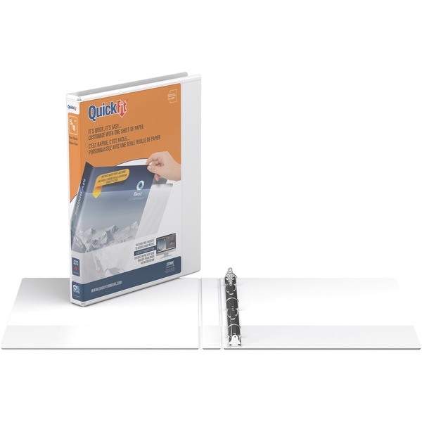 QuickFit Round Ring Unique Binder - 5/8" Binder Capacity - Letter - 8 1/2" x 11" Sheet Size - 100 Sheet Capacity - 0.63" Ring - Round Ring Fastener(s) - 2 Internal Pocket(s) - Vinyl - White - Recycled - Print-transfer Resistant, Exposed Rivet - 1 Each