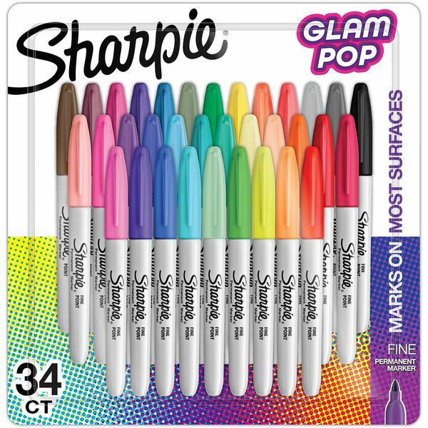 Sanford Glam Pop Permanent Markers - Fine Marker Point - Assorted - 34 / Pack