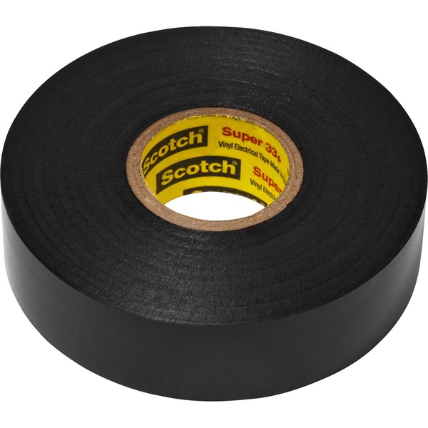 Scotch Super 33 Plus Vinyl Electrical Tape - 22 yd Length x 0.75" Width - Rubber - Vinyl Backing - Flame Resistant, Temperature Resistant, Weather Resistant, Abrasion Resistant, Moisture Resistant, Alkali Resistant, Acid Resistant, Corrosion Resistant, Water Resistant, Solvent Resistant, Chemical Resistant - For Electric - 10 / Carton - Black
