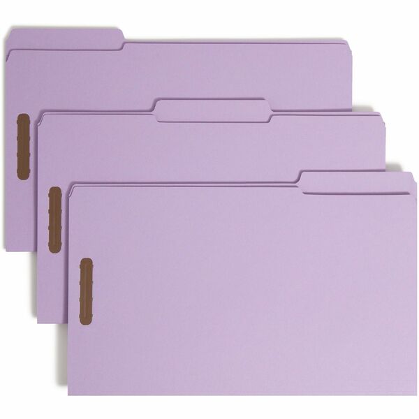 Smead 1/3 Tab Cut Legal Recycled Fastener Folder - 8 1/2" x 14" - 2 Fastener(s) - Top Tab Location - Assorted Position Tab Position - Lavender - 10% Recycled - 50 / Box