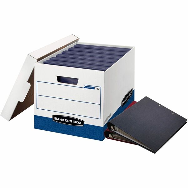 Bankers Box Binderbox Binder Storage Box - Internal Dimensions: 12.25" Width x 18.50" Depth x 12" Height - External Dimensions: 13.1" Width x 20.1" Depth x 12.4" Height - Media Size Supported: Letter, Legal - Lift-off Closure - Heavy Duty - Stackable - White, Blue - For File - Recycled - 12 / Carton