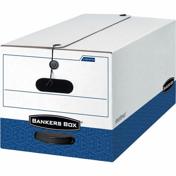 Bankers Box Liberty 24" Letter File Storage Boxes - Internal Dimensions: 12" Width x 24" Depth x 10" Height - External Dimensions: 12.3" Width x 24.1" Depth x 10.8" Height - Media Size Supported: Letter - String/Button Tie Closure - Heavy Duty - Stackable - Fiberboard, Plastic - White, Blue - For File - Recycled - 12 / Carton