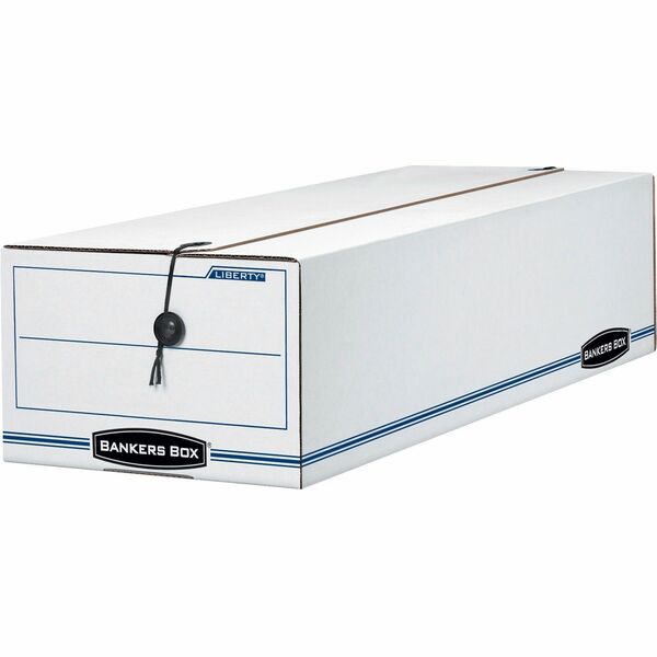 Bankers Box Liberty Check and Form Boxes - Internal Dimensions: 9.50" Width x 23.25" Depth x 6" Height - External Dimensions: 9.8" Width x 23.8" Depth x 6.3" Height - String/Button Tie Closure - Light Duty - Stackable - Fiberboard - White, Blue - For Record Form, File, Check, Form - Recycled - 12 / Carton