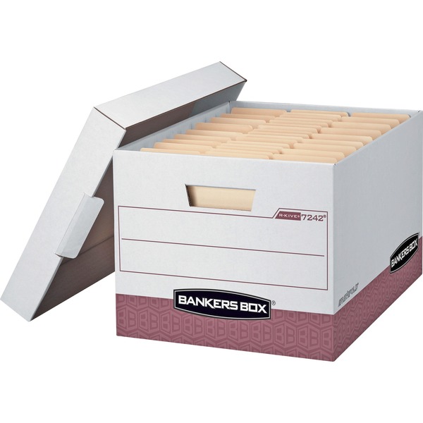 Bankers Box R-Kive File Storage Box - Internal Dimensions: 12" Width x 15" Depth x 10" Height - External Dimensions: 12.8" Width x 16.5" Depth x 10.4" Height - Media Size Supported: Letter, Legal - Lift-off Closure - Heavy Duty - Stackable - White, Green - For File - Recycled - 12 / Carton