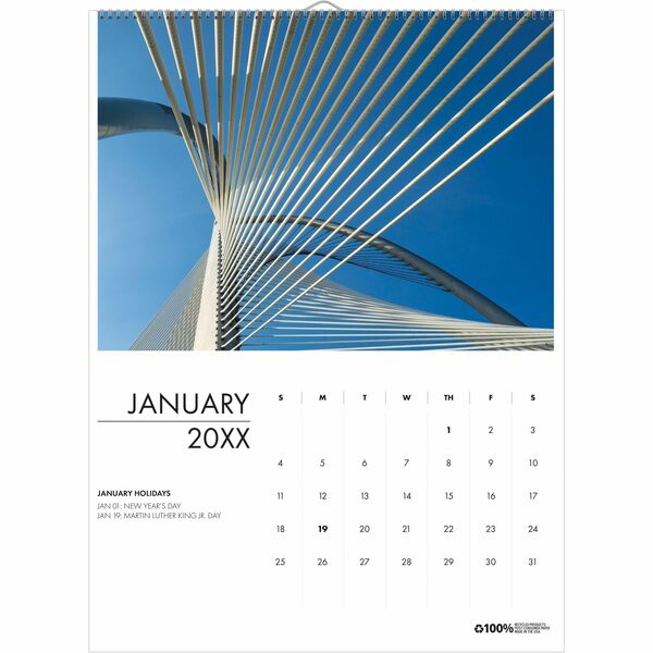 House of Doolittle Recycled Architecture Wall Calendar - Monthly - 12 Month - January 2025 - December 2025 - Sunday, Saturday - 1 Month Single Page Layout - 11" x 14" Sheet Size - Wire Bound - Wall Mount - Multi - Dated Planning Page, Holiday Listing, Heavy Duty, Printed - 1 Each