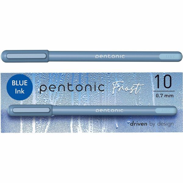 Pentonic Frosted Barrel Ballpoint Pens - Fine Pen Point - 0.7 mm Pen Point Size - Blue - Frost, Blue Barrel - 10 / Box