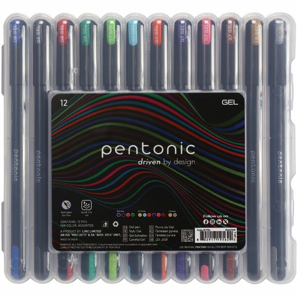 Pentonic Gel Pens - 1 mm Pen Point Size - Assorted Gel-based Ink - 12 / Pack